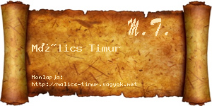 Málics Timur névjegykártya